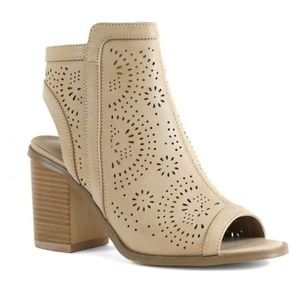 NWT Peep Toe Vegan Circular Cut Out Taupe Bootie